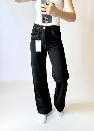 Джинси жіночі с закотами та строчками на високій посадці zara 32 xxs