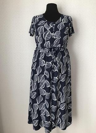 Большой размер! 100% вискоза! тёмное платье с белыми лепестками от bpc selection, размер 44