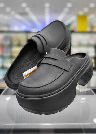 Крокс стомп лофери платформа чорні crocs stomp loafer black / black