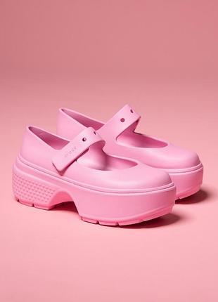 Крокс стомп босоніжки платформа рожеві crocs stomp mary jane pink tweed / pink2 фото