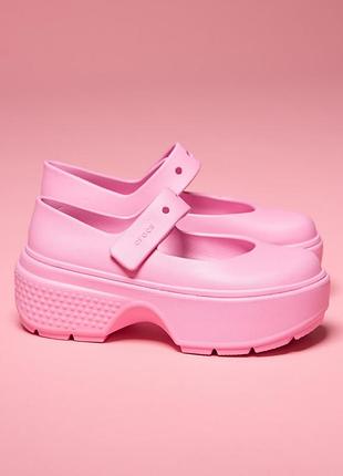 Крокс стомп босоніжки платформа рожеві crocs stomp mary jane pink tweed / pink3 фото