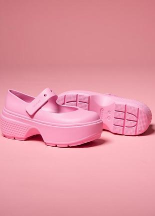 Крокс стомп босоніжки платформа рожеві crocs stomp mary jane pink tweed / pink5 фото