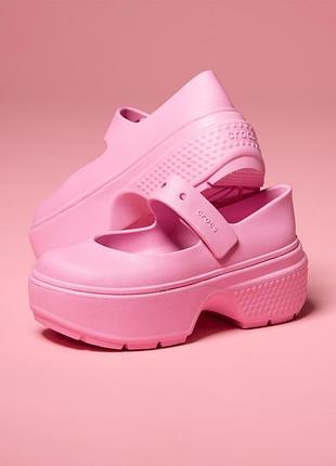 Крокс стомп босоніжки платформа рожеві crocs stomp mary jane pink tweed / pink6 фото
