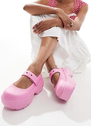 Крокс стомп босоніжки платформа рожеві crocs stomp mary jane pink tweed / pink7 фото