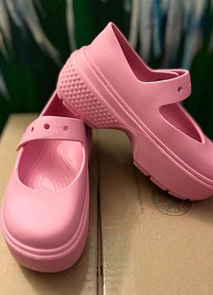 Крокс стомп босоніжки платформа рожеві crocs stomp mary jane pink tweed / pink8 фото