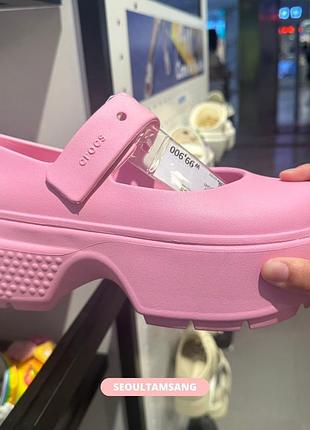 Крокс стомп босоніжки платформа рожеві crocs stomp mary jane pink tweed / pink9 фото