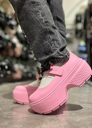 Крокс стомп босоніжки платформа рожеві crocs stomp mary jane pink tweed / pink10 фото