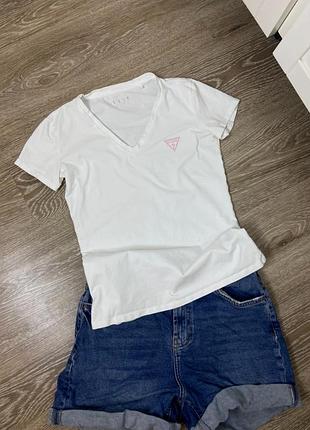 Біла оригінальна укорочена футболка,топік-гес,білосніжна базова футболка гес, бавовняна