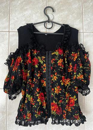 Корсетна блуза топ на гачках з трояндами made in italy 🇮🇹 vintage stories