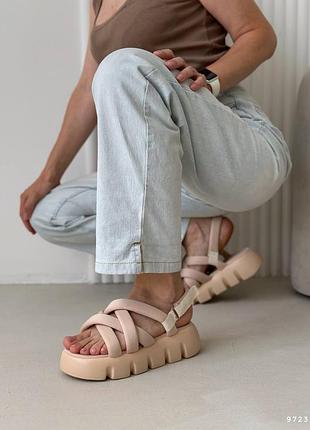 Босоніжки жіночі беж, взутєвий текстиль 9723