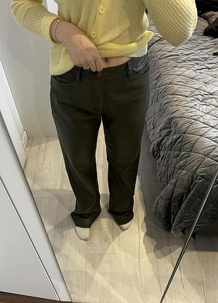 Штани з еко шкіри хакі (зелено коричневі)