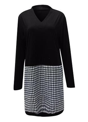 Р. 48-50/l-xl женское повседневное платье в стиле пэчворк с длинным рукавом и v-образным вырезом