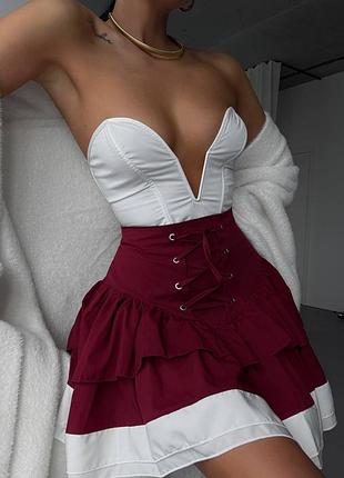 Трендовая мини юбка с воланами и корсетными завязками ❤️‍🔥