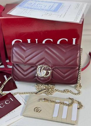 Сумка женская кожаная бордовая маленькая клатч кросс бордовая на цепочке