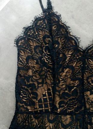 Красивый черный кружевной боди boohoo6 фото