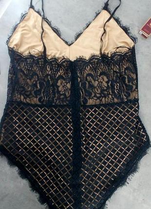 Красивый черный кружевной боди boohoo9 фото