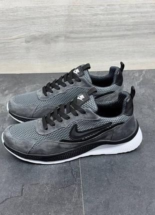 Летние мужские кроссовки натуральная кожа и текстильная сетка серые nk