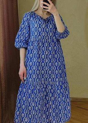 Коттоновое платье миди свободного кроя летняя легкая f&f