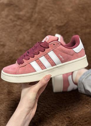 Жіночі замшеві рожеві кросівки adidas campus pink white адідас кампус