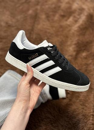Жіночі замшеві чорні кросівки adidas gazelle black адідас газелі