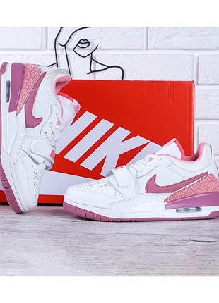 Кроссовки женские nike air jordan натуральная кожа белые розовые