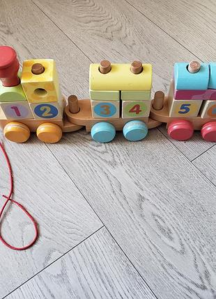 Early learning centre elc паровозик тянулка кубики деревянный цифры буквы