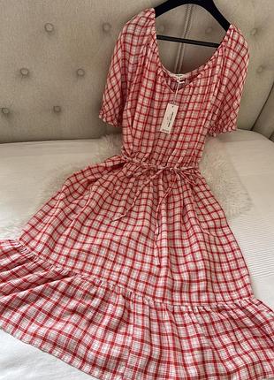 Сукня міді в клітинку зі змішаного льону next р.18