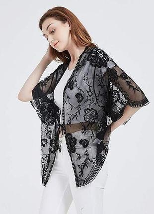 Красивый кардиган кимоно накидка из сетки с вышивкой anna-kaci california