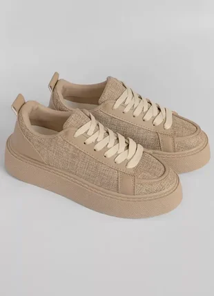 Кроссовки женские темно-бежевого цвета текстиль