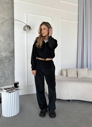 Спортивный костюм велюровый женский с капюшоном 42-48 черный, синий, серый, бежевый