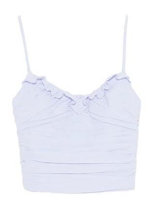 Голубой топ майка на бретельках фактурный топ с рюшами zara