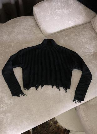 Rita ora рваний светр в крупний рубчик вільний вкорочений укорочённый свитер рваный в рубчик