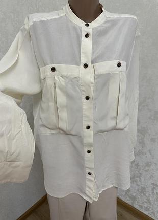 Шикарна ніжна шовкова сорочка молочного кольору шикарні кишені