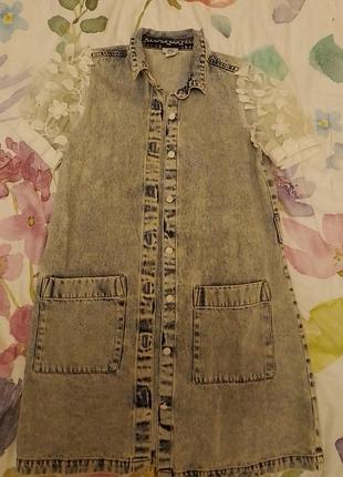 Джинсова дівоча варена сукня 8років з мереживним рукавом у квіти