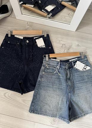 Шорты с кристаллами от zara, бермуды зара