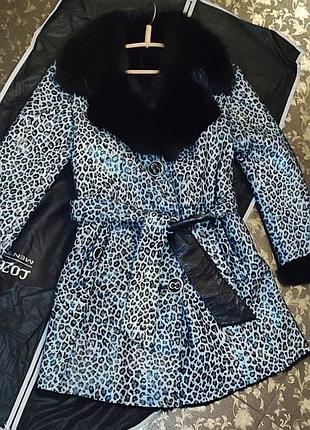Дублёнка леопард дублянка шуба мехом ворот натуральна песец песцом 38 44-46 s m короткая натуральная