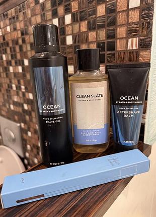 Набір для чоловіків bath and body works гель, піна и бальзам + щітка