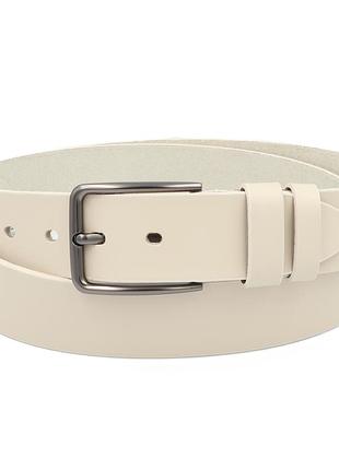 Ремень мужской кожаный 4 см гладкий 3425 white beige