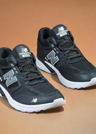 Кроссовки мужские new balance black кожа-сетка