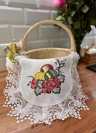 Серветки пасхальні на великодній кошик накидка рушник салфетка льон з вишивкою