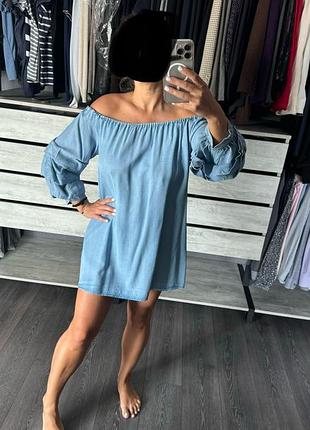 Платье лето весна джинс шифон голубое зебра размер м л
