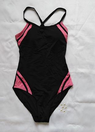 Трендовый черный слитный купальник f&amp;f с розовыми вставками