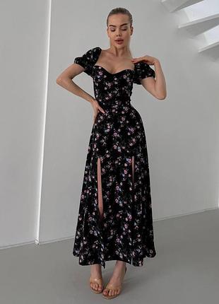 Женское летнее платье макси длинное с розрезом