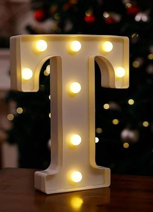 Літера з підсвіткою t об'ємна маленька 21 на 17 см білий