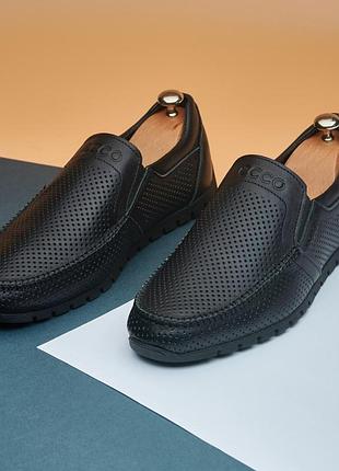 Шкіряні літні мокасини ecco black