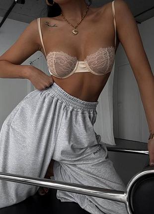 Оверсайз спортивні штани класичні широкі вишивка напис висока посадка велюр оксамит