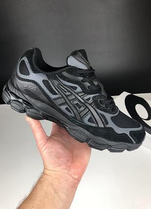 Мужские кроссовки asics gel-nyc black grey ассикс черного с серым цветами