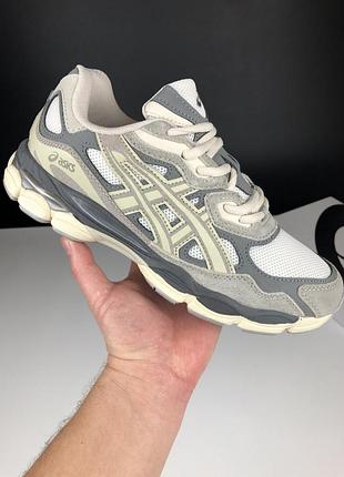 Мужские кроссовки asics gel-nyc beige grey ассикс бежевого с серым цветами
