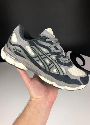 Мужские кроссовки asics gel-nyc beige grey ассикс бежевого с серым цветами