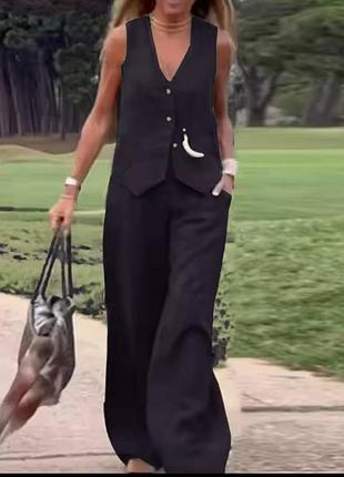 Костюм летний/костюм льняной/натуральная ткань/костюм жилет брюки